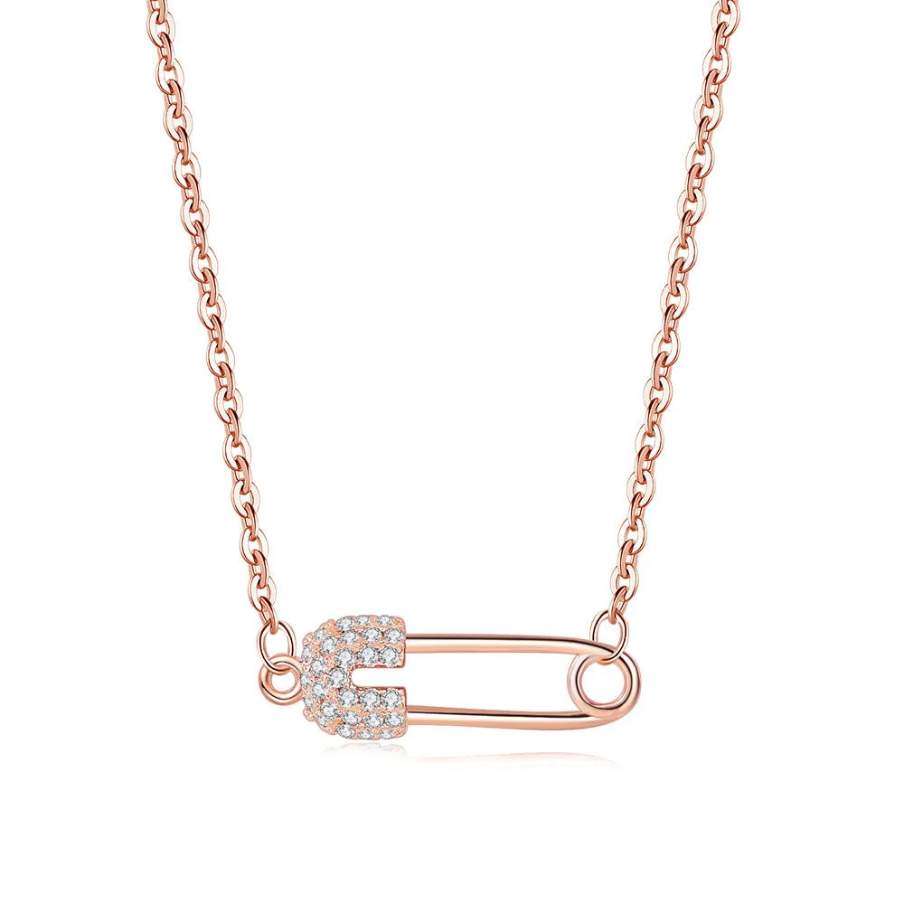 elegant safety pin charm necklace