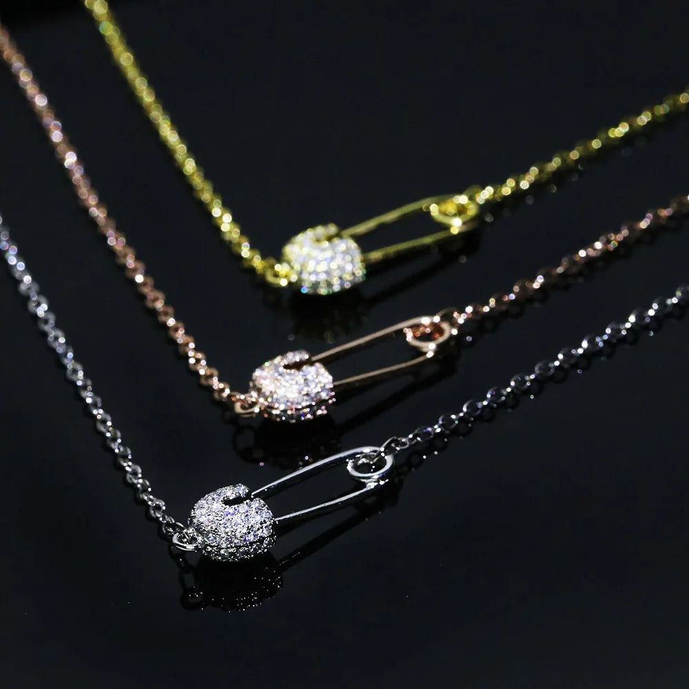 elegant safety pin charm necklace