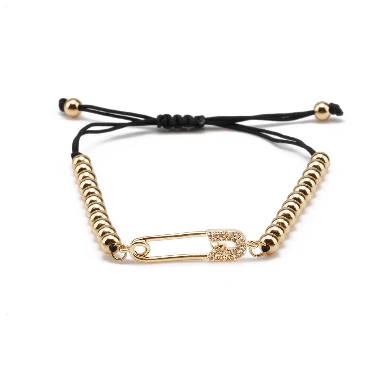 luxe gold crystal safety pin bracelet