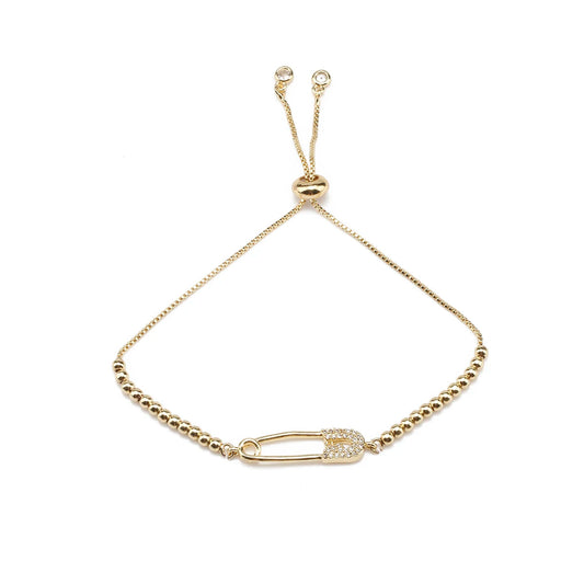 Luxe Gold Crystal Safety Pin Bracelet