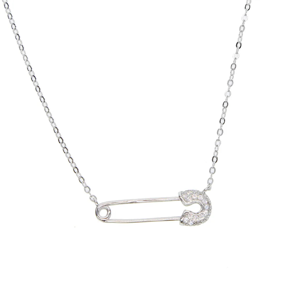 charm dainty paper clip paved small cz stone necklace