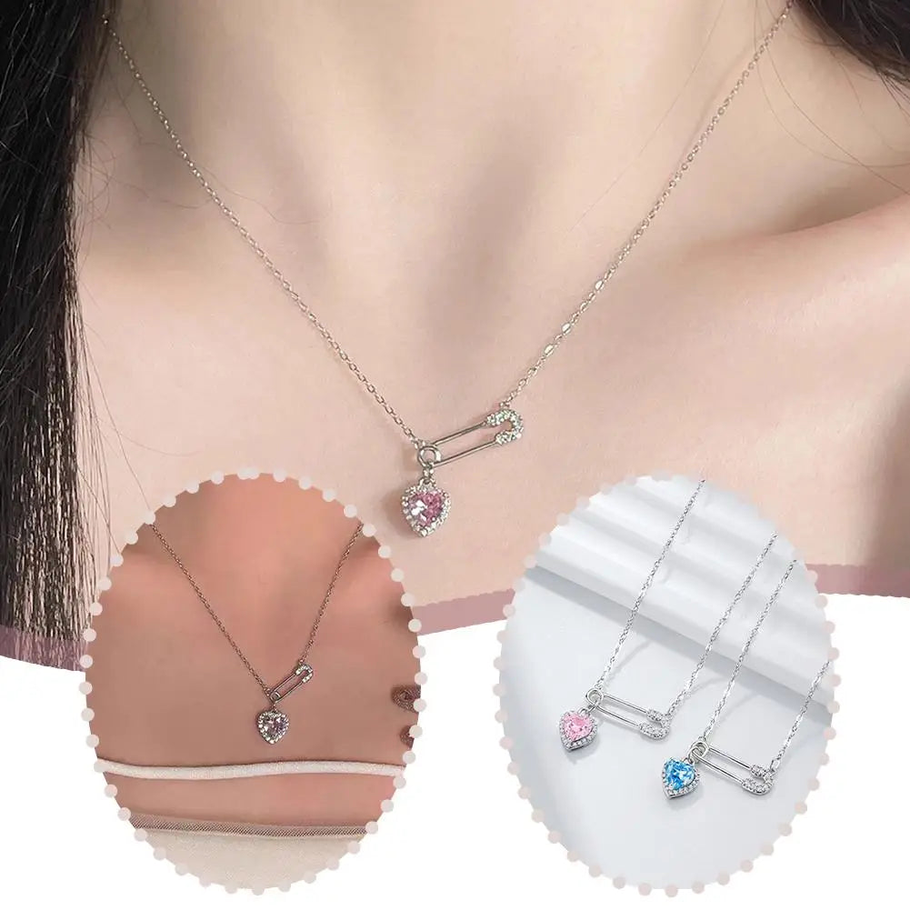 safety pin clip love pendant necklace