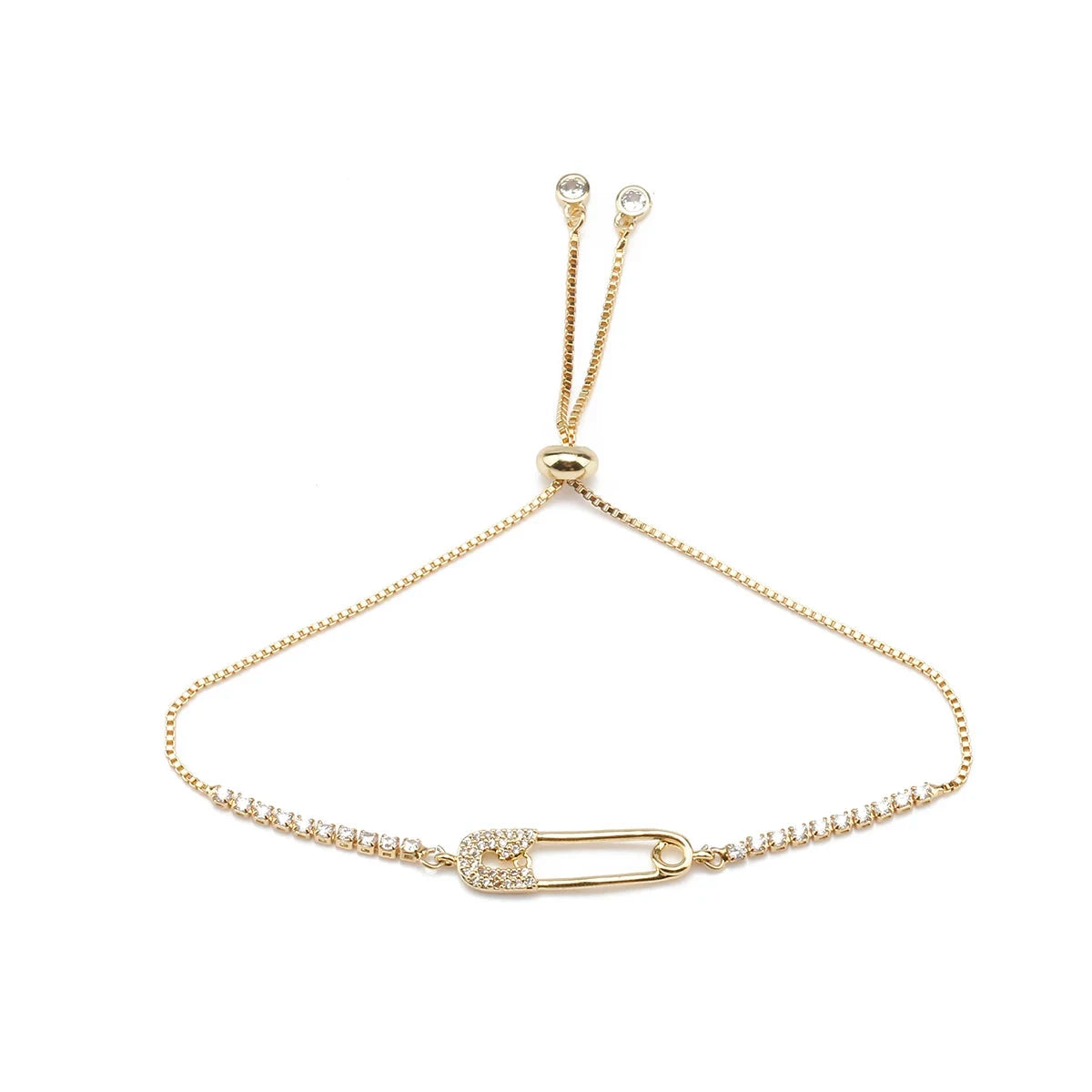 luxe gold crystal safety pin bracelet