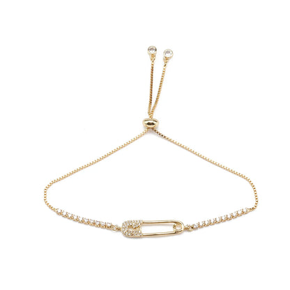 Luxe Gold Crystal Safety Pin Bracelet