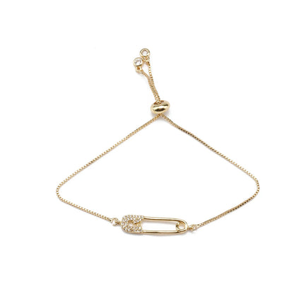 Luxe Gold Crystal Safety Pin Bracelet