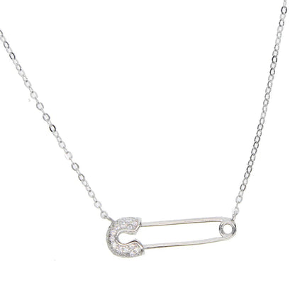 Charm Dainty Paper Clip Paved Small Cz Stone Necklace