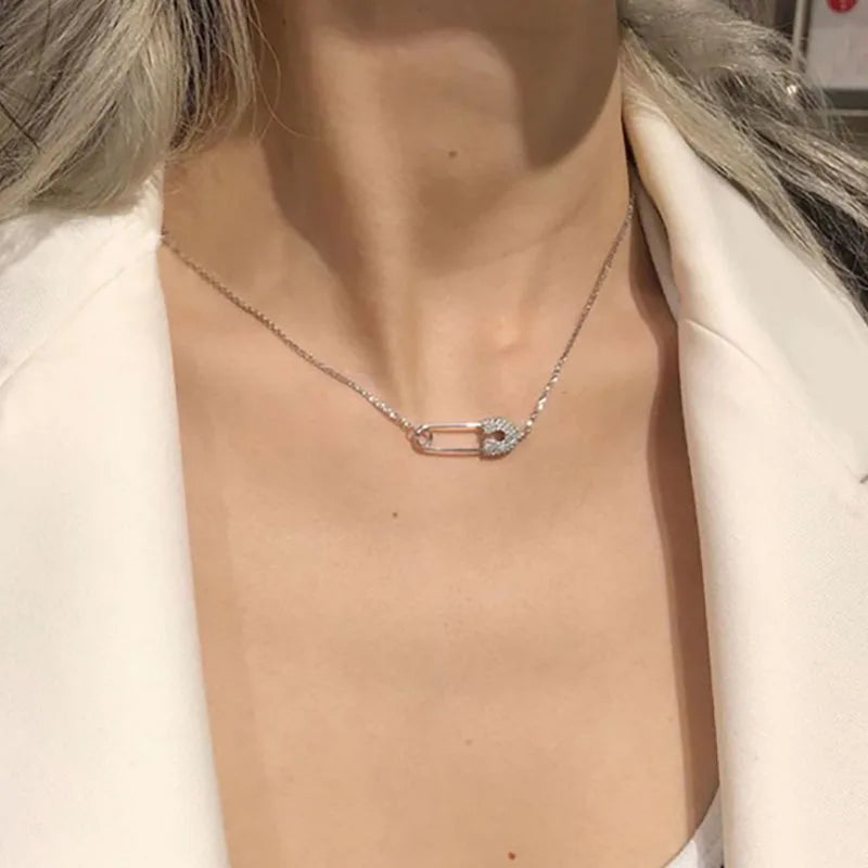 elegant safety pin charm necklace