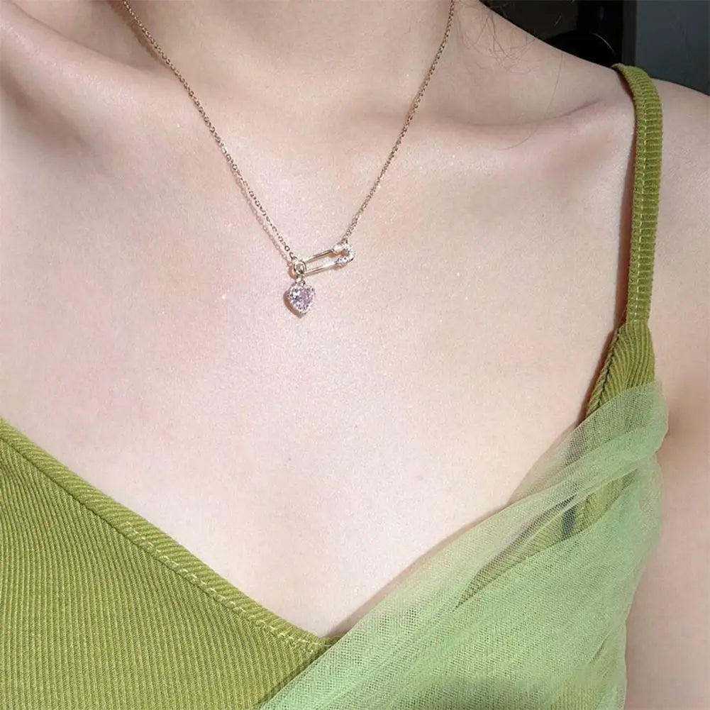 safety pin clip love pendant necklace