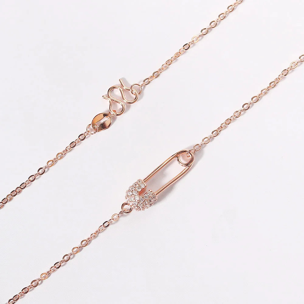 elegant safety pin charm necklace