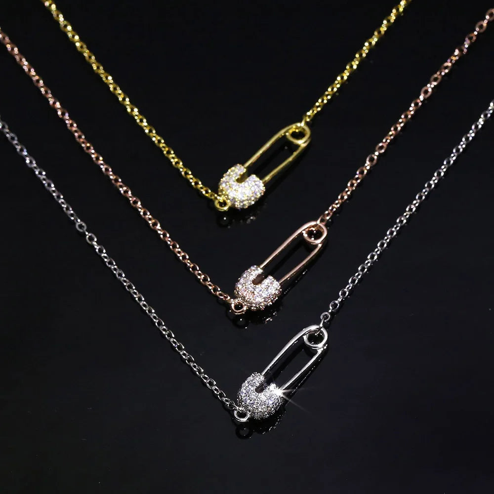 elegant safety pin charm necklace